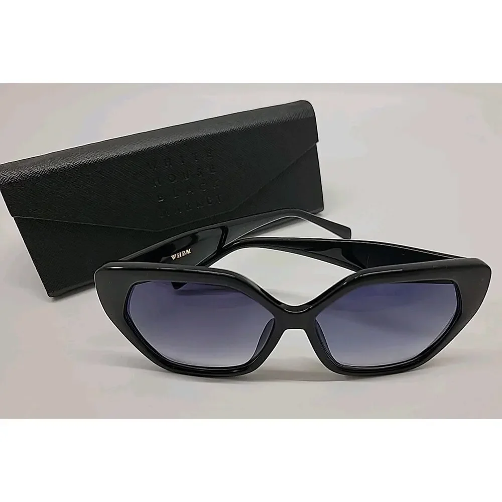 White House Black Market WHBM Women Sunglasses Black Cat Eye Geometric With Case
